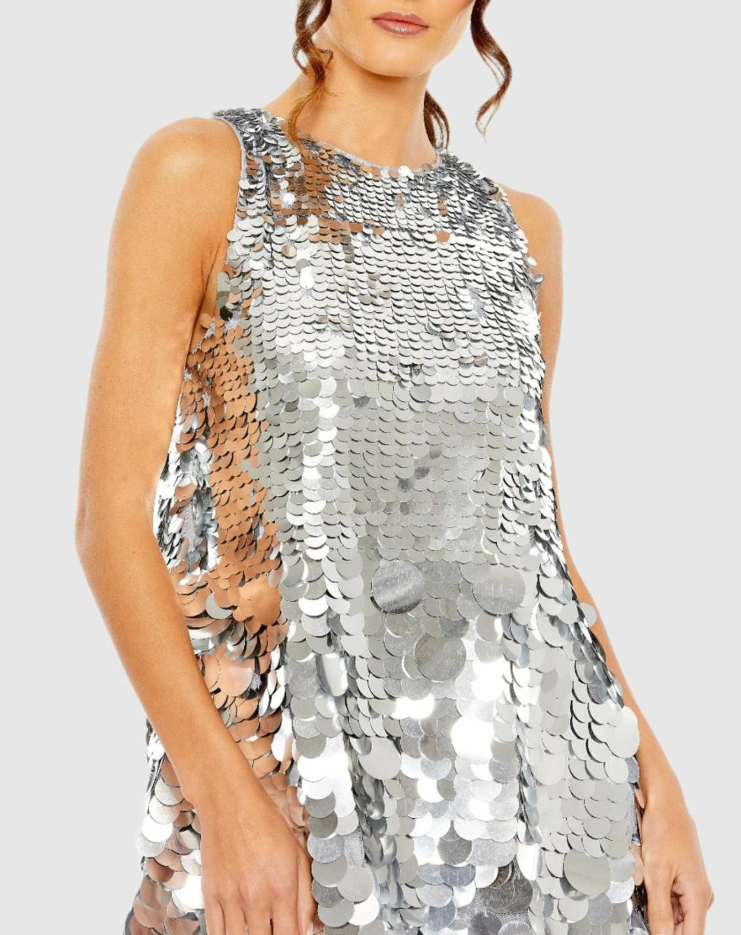 Cocktail Dresses | Women Mac Duggal Sleeveless Disc Sequin Trapeze Dress Silver