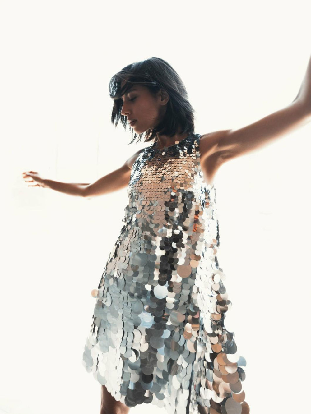 Cocktail Dresses | Women Mac Duggal Sleeveless Disc Sequin Trapeze Dress Silver