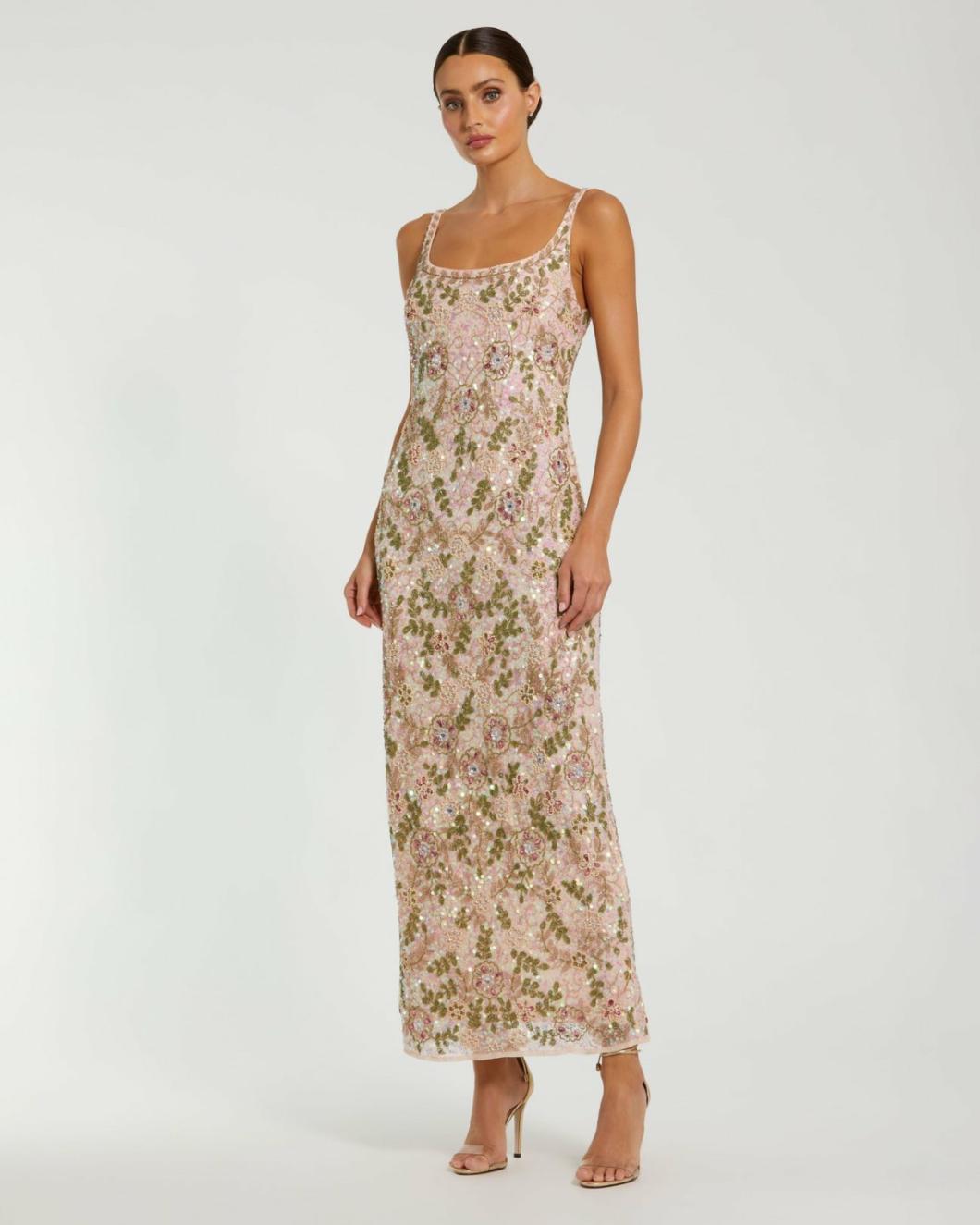 Cocktail Dresses | Women Mac Duggal Sleeveless Hand Beaded Floral Midi Dress Nude Multi