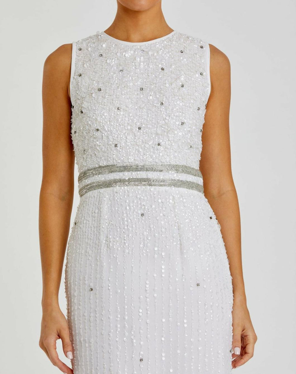 Cocktail Dresses | Women Mac Duggal Sleeveless High Neck Beaded Midi Sheath Dress White