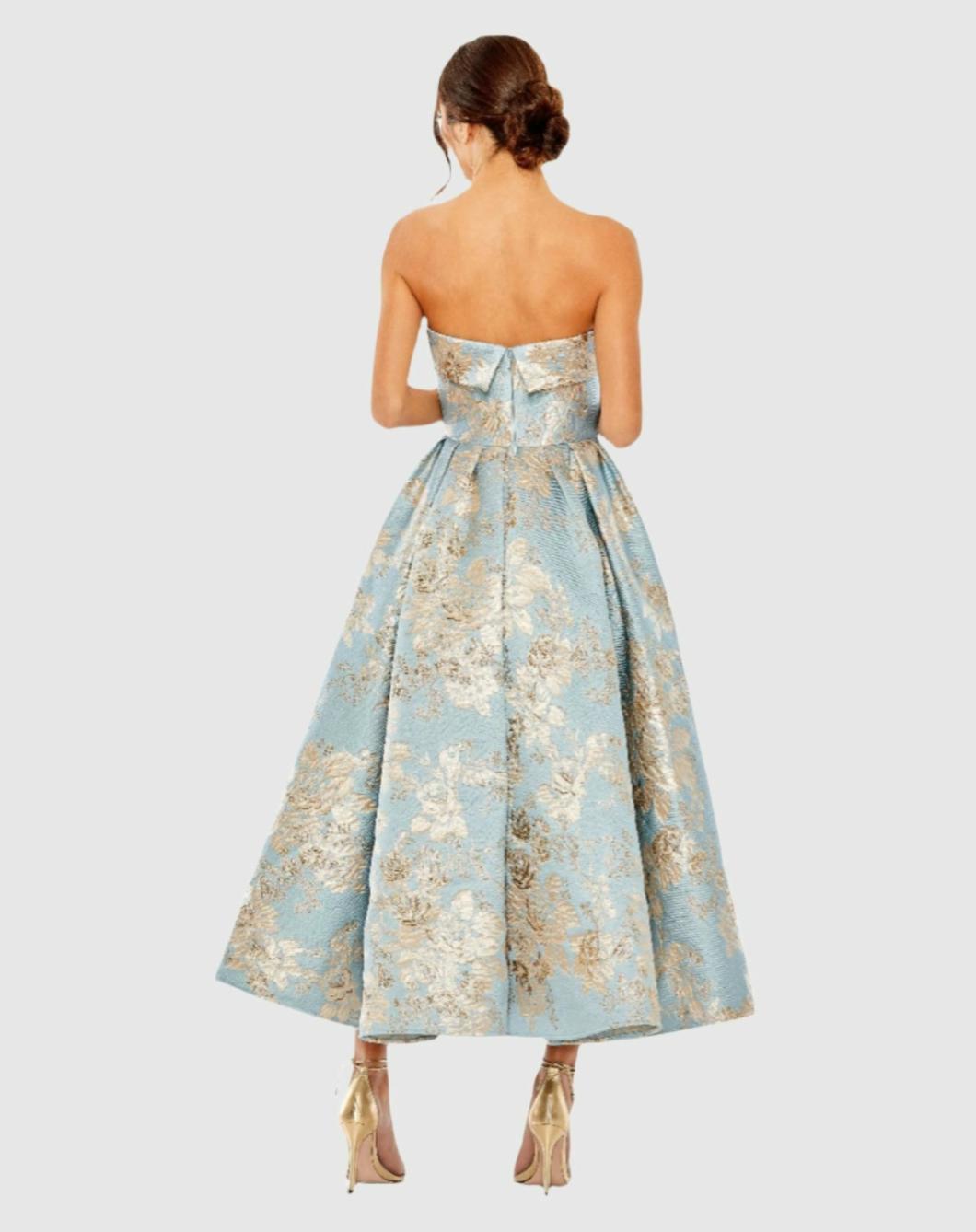 Cocktail Dresses | Women Mac Duggal Strapless Brocade Midi Dress With Pockets Blue Multi