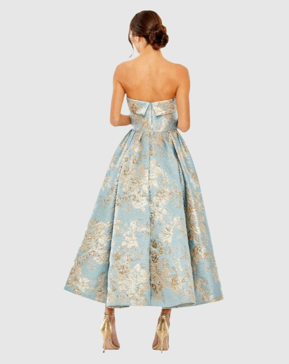 Cocktail Dresses | Women Mac Duggal Strapless Brocade Midi Dress With Pockets Blue Multi