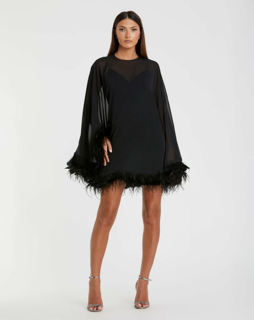 Cocktail Dresses | Women Mac Duggal Trapeze Feather Trim Mini Dress Black