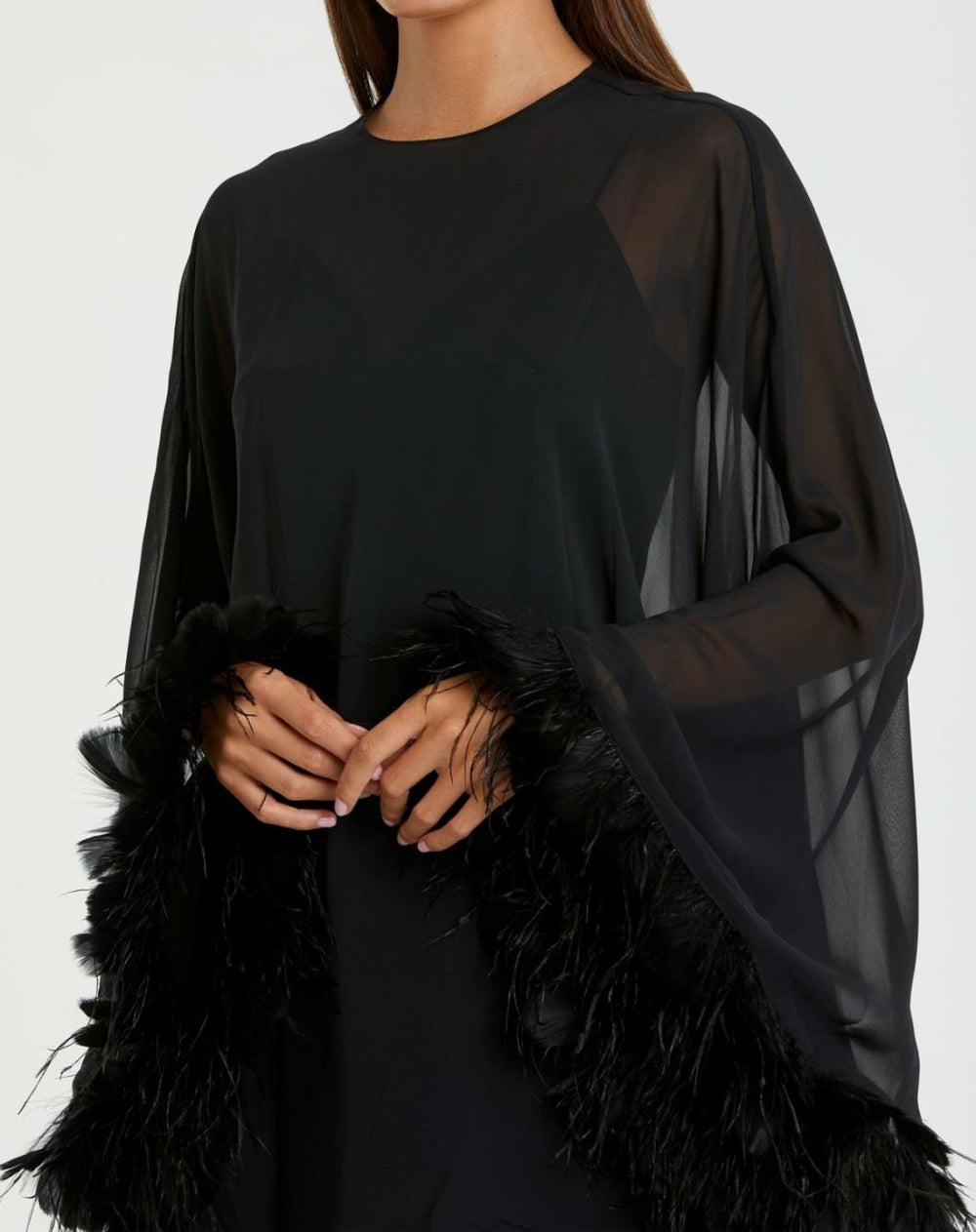 Cocktail Dresses | Women Mac Duggal Trapeze Feather Trim Mini Dress Black