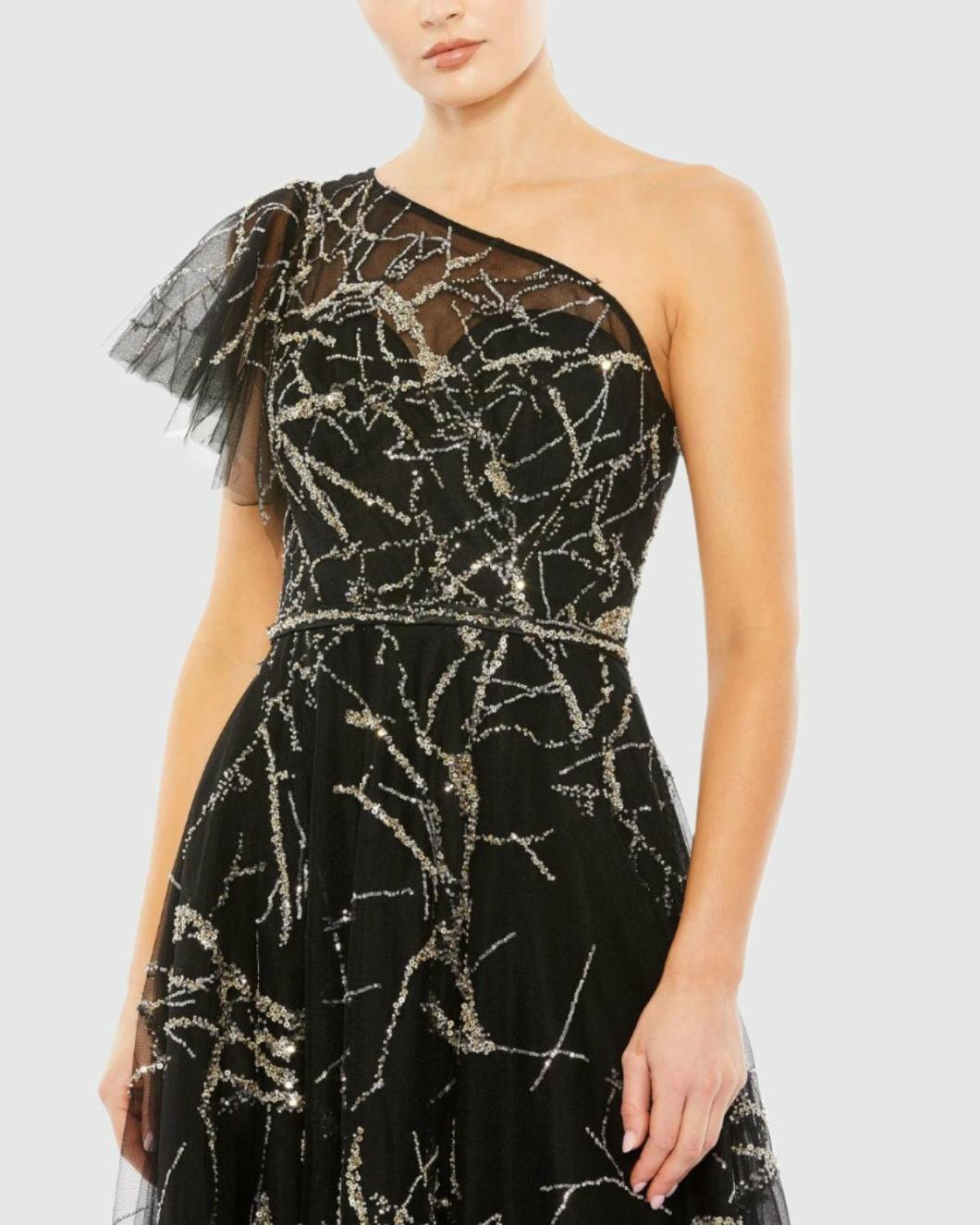 Cocktail Dresses | Women Mac Duggal Two Tone One Shoulder A Line Dress Black