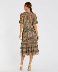 Daytime Dresses | Women Mac Duggal Beige Floral Flutter Sleeve Mesh Print Dress Beige Multi