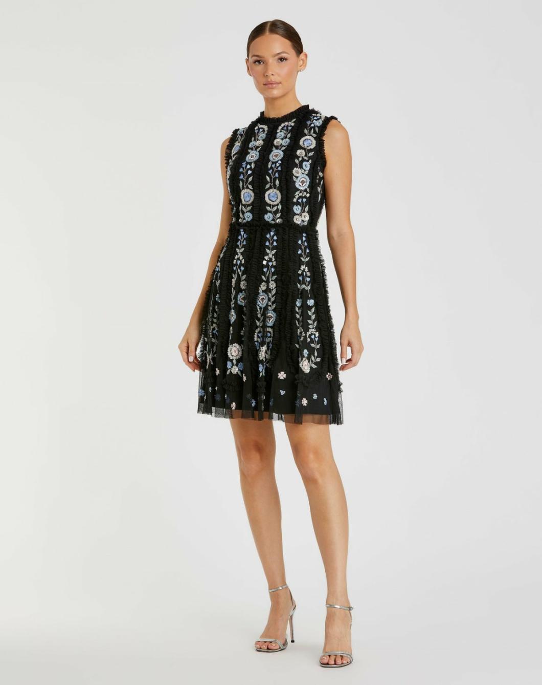 Daytime Dresses | Women Mac Duggal Black Sleeveless High Neck Embroidered Mini Dress Black