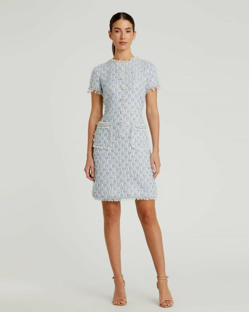 Daytime Dresses | Women Mac Duggal Blue Cap Sleeve Floral Button Detail Shift Dress Blue Multi