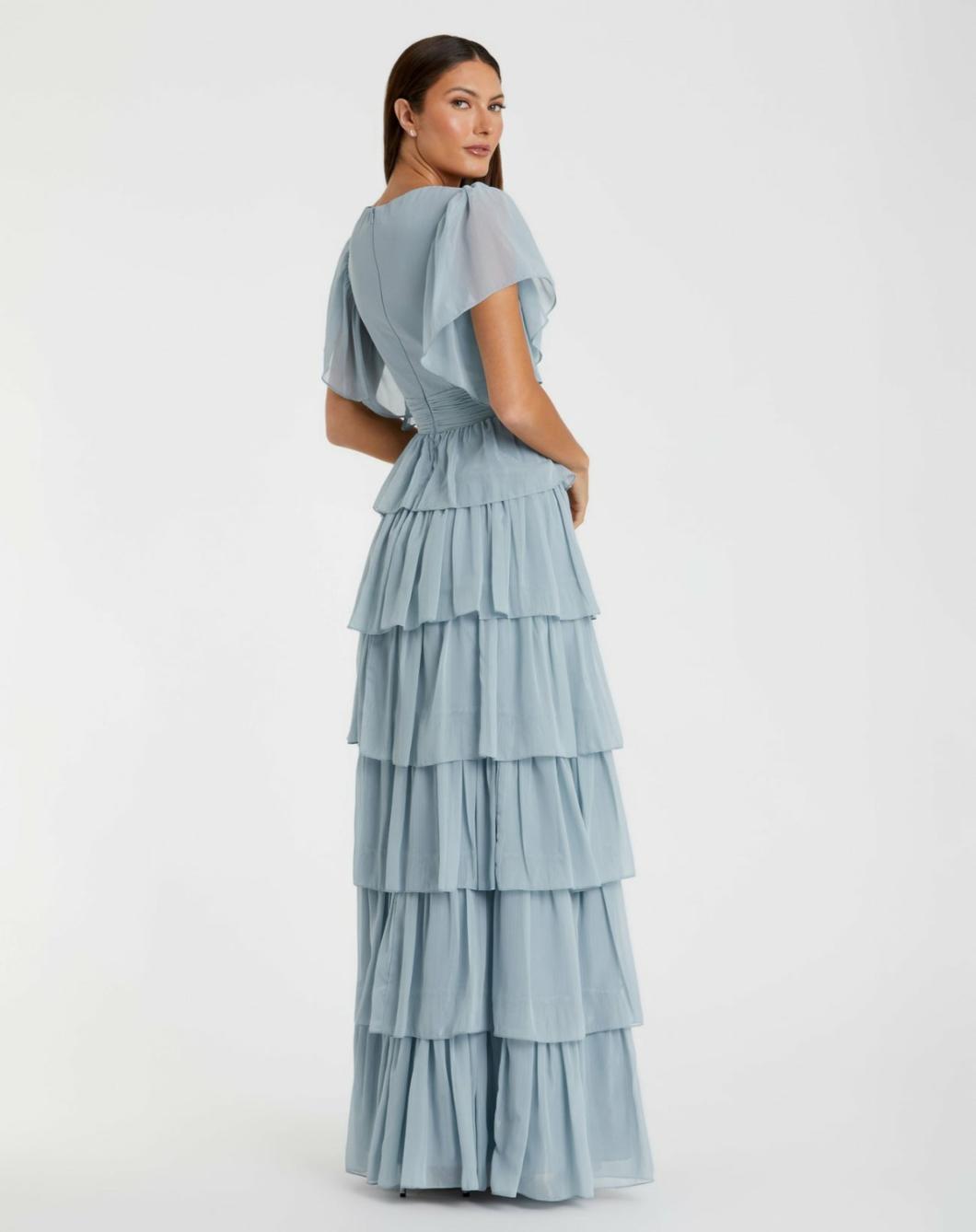 Daytime Dresses | Women Mac Duggal Blue Flutter Sleeve Ruffle Tiered Gown Slate Blue