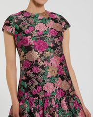 Daytime Dresses | Women Mac Duggal Brocade Cap Sleeve Mini Dress With Ruffle Hem Black Multi