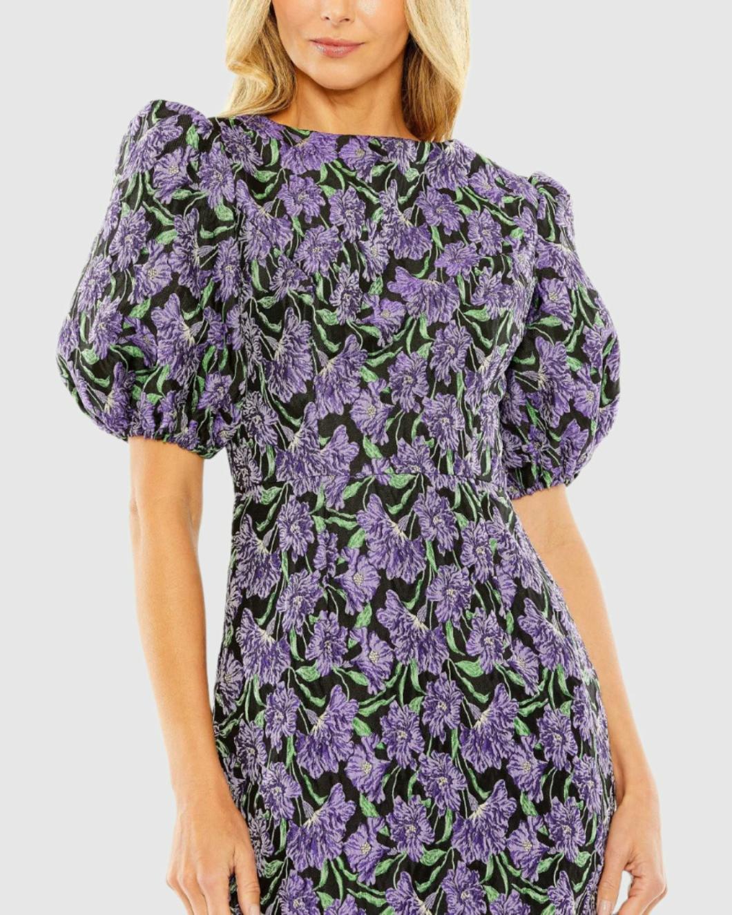 Daytime Dresses | Women Mac Duggal Bubble Sleeve Brocade Mini Dress Purple Multi