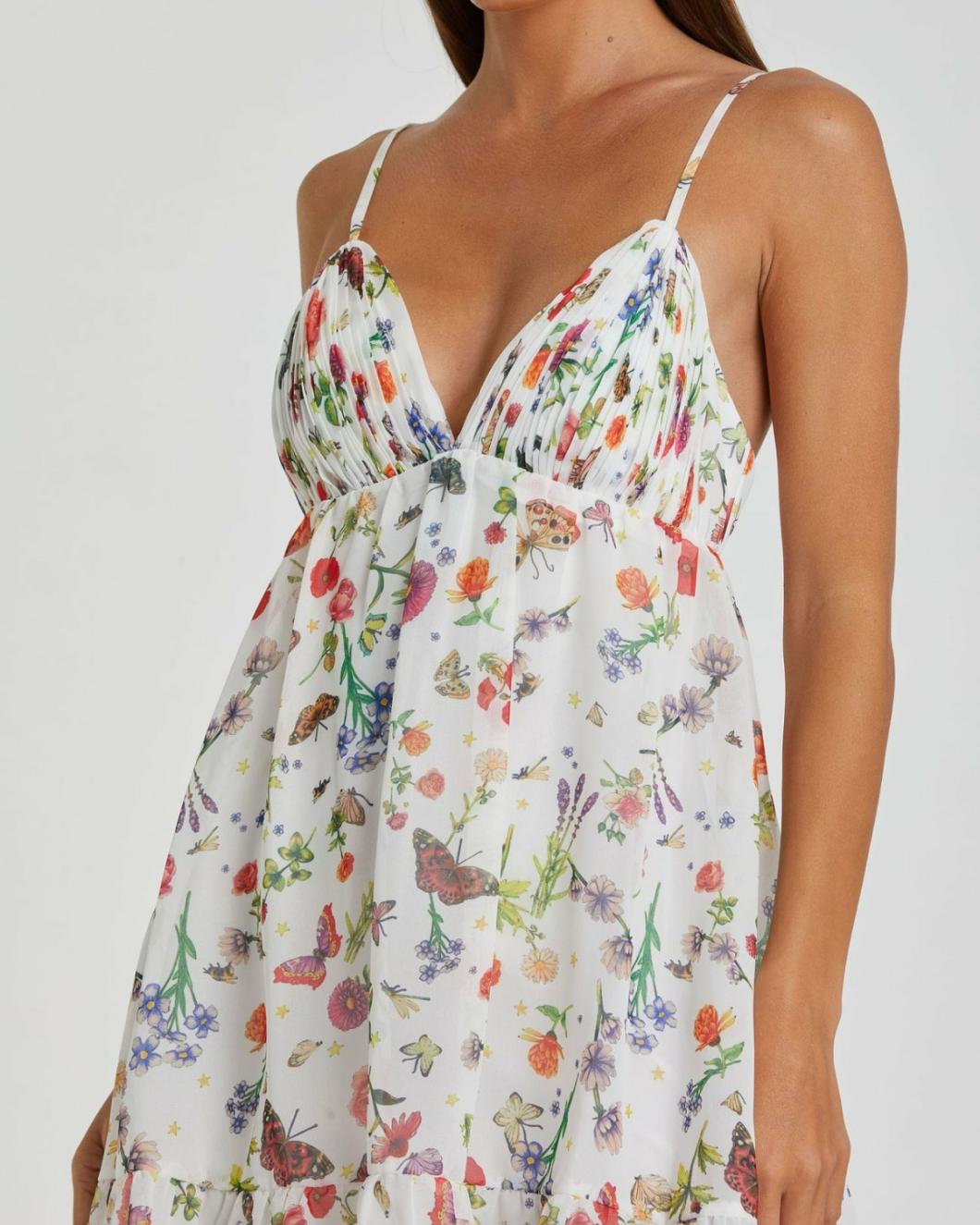 Daytime Dresses | Women Mac Duggal Butterfly Print Ruffle Hem Mini Dress White Multi