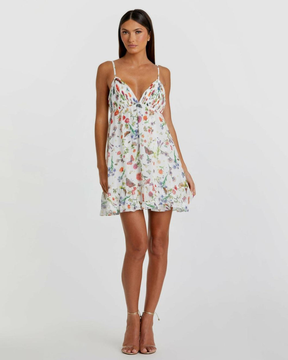 Daytime Dresses | Women Mac Duggal Butterfly Print Ruffle Hem Mini Dress White Multi