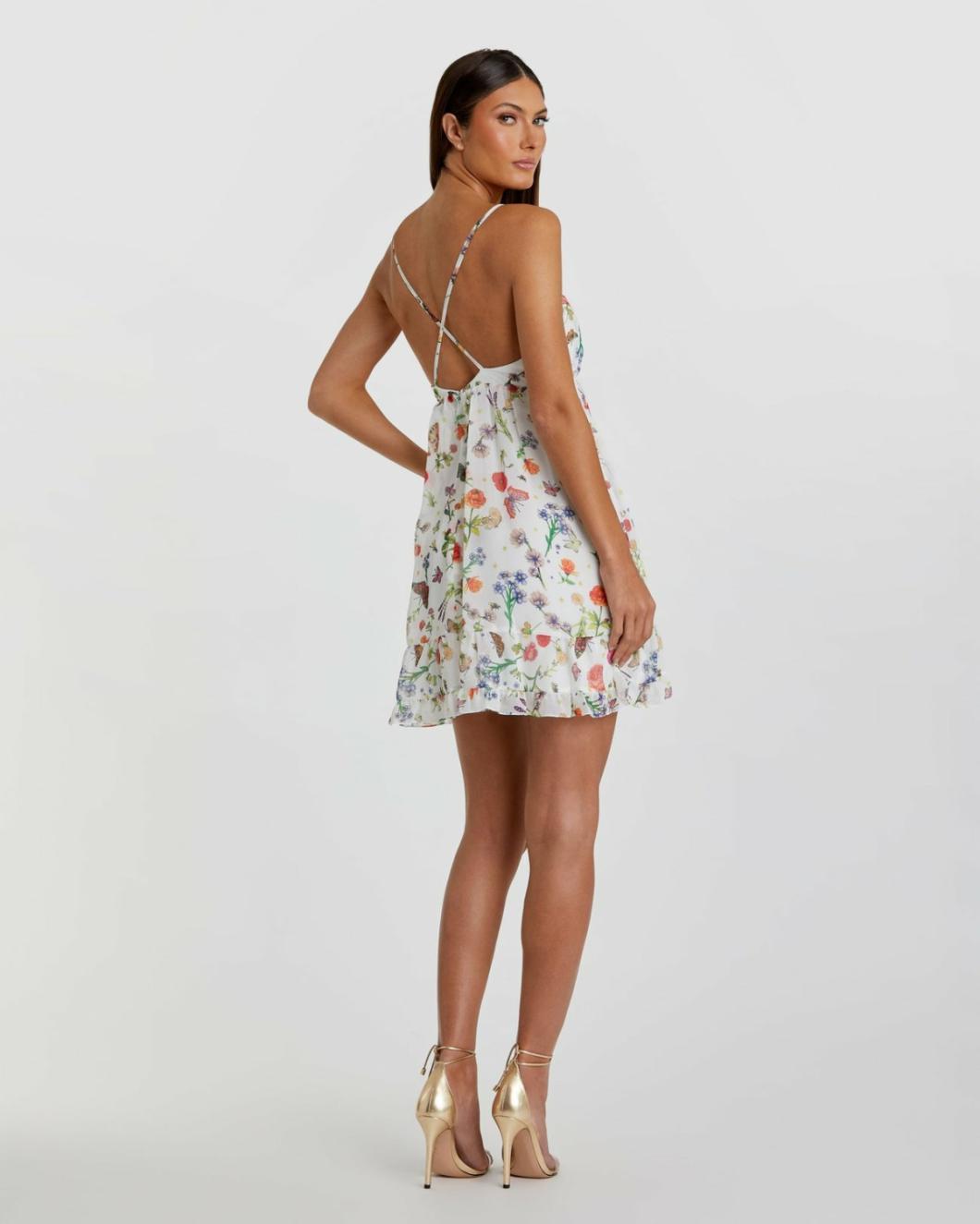 Daytime Dresses | Women Mac Duggal Butterfly Print Ruffle Hem Mini Dress White Multi