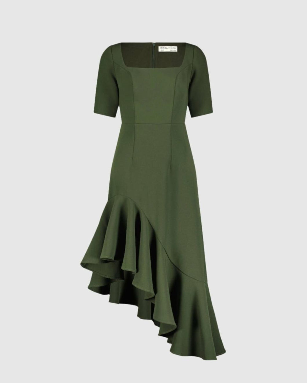 Daytime Dresses | Women Mac Duggal Crepe 3/4 Sleeve Asymmetrical Hem Dress Dark Green