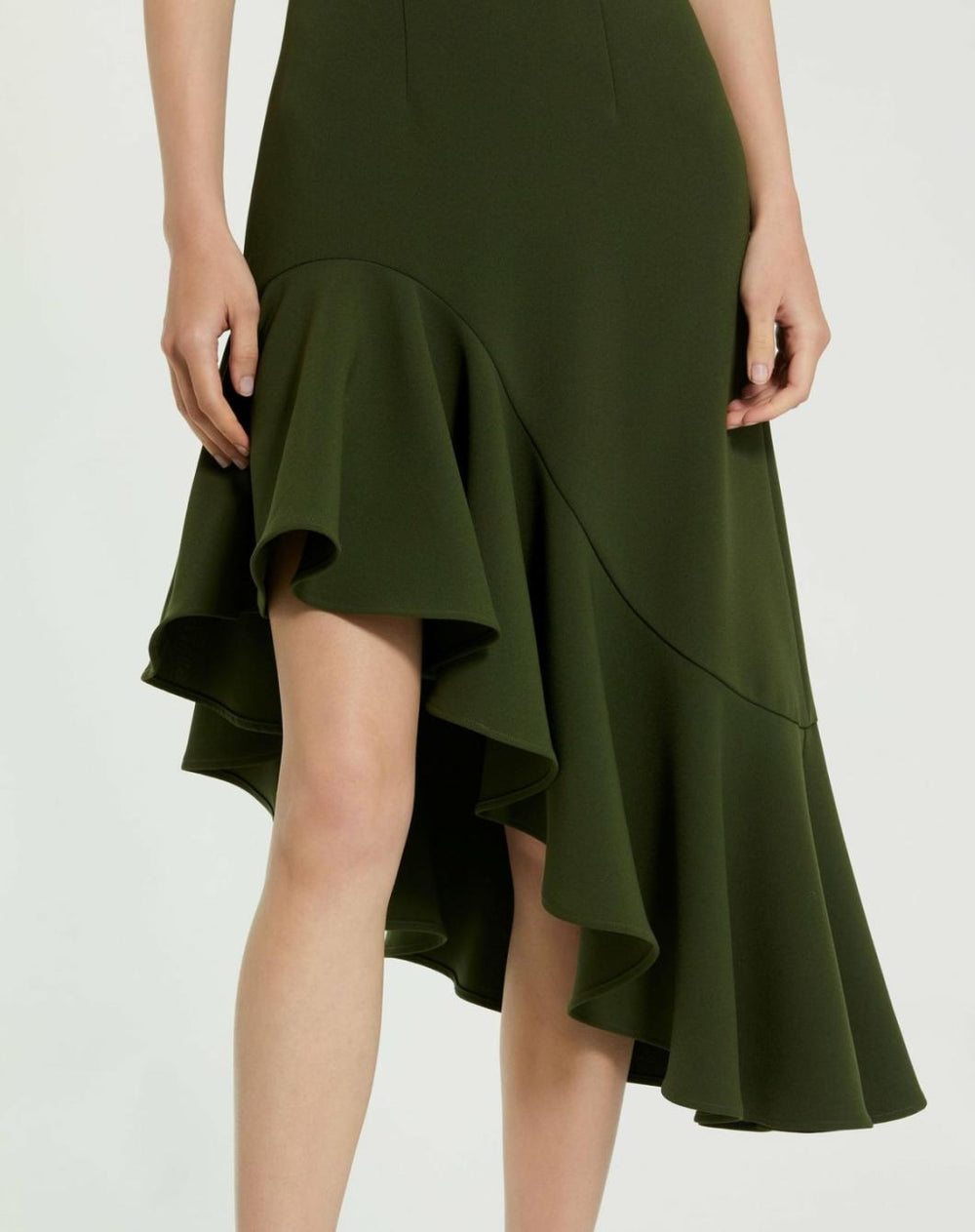 Daytime Dresses | Women Mac Duggal Crepe 3/4 Sleeve Asymmetrical Hem Dress Dark Green
