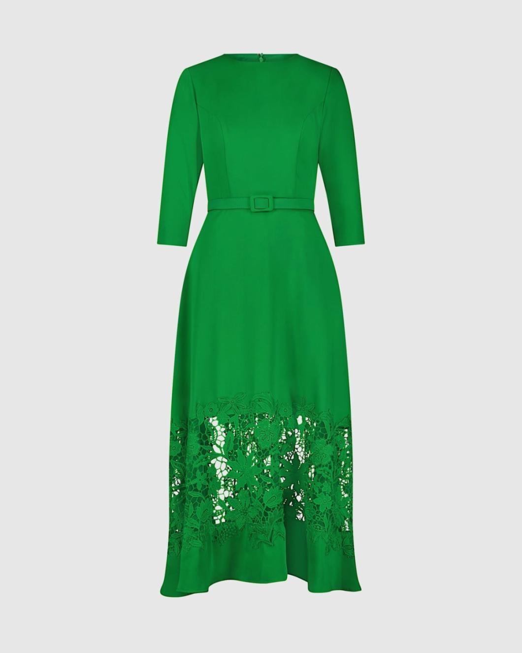 Daytime Dresses | Women Mac Duggal Crepe Boat Neck Midi Dress With Applique Cut Out Spring Green
