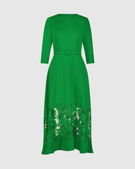 Daytime Dresses | Women Mac Duggal Crepe Boat Neck Midi Dress With Applique Cut Out Spring Green