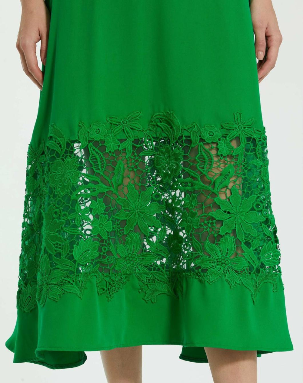 Daytime Dresses | Women Mac Duggal Crepe Boat Neck Midi Dress With Applique Cut Out Spring Green