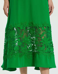 Daytime Dresses | Women Mac Duggal Crepe Boat Neck Midi Dress With Applique Cut Out Spring Green