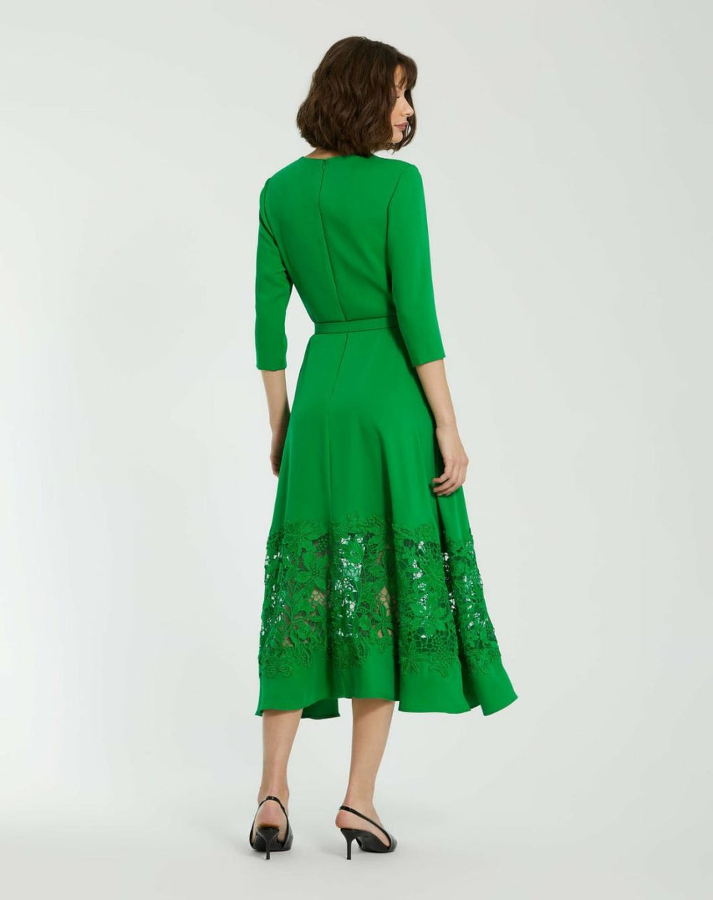 Daytime Dresses | Women Mac Duggal Crepe Boat Neck Midi Dress With Applique Cut Out Spring Green