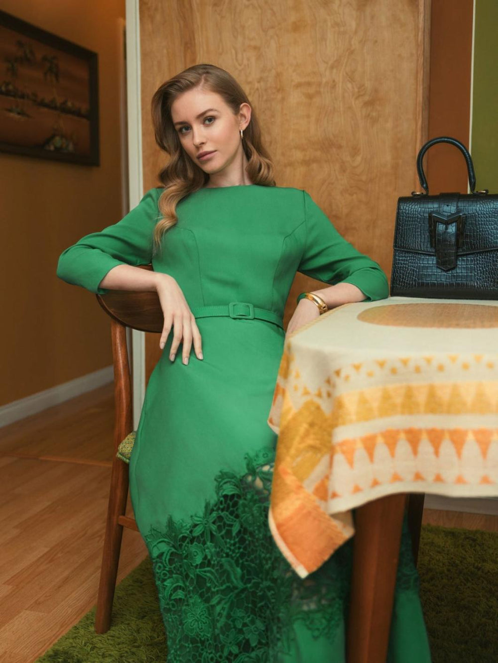 Daytime Dresses | Women Mac Duggal Crepe Boat Neck Midi Dress With Applique Cut Out Spring Green