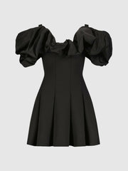 Daytime Dresses | Women Mac Duggal Crepe Godet Hem Mini Dress With Faille Ruffle Black