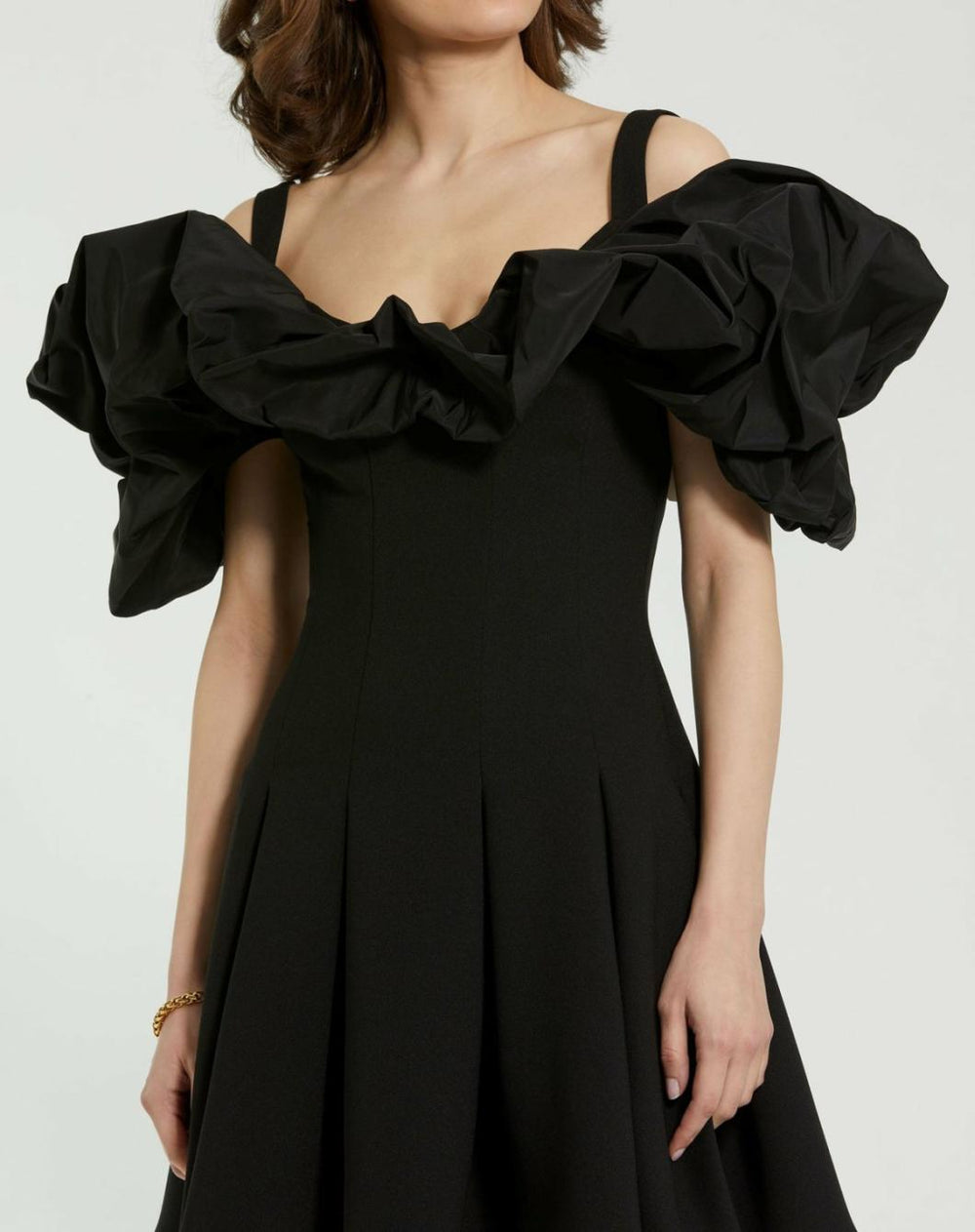 Daytime Dresses | Women Mac Duggal Crepe Godet Hem Mini Dress With Faille Ruffle Black