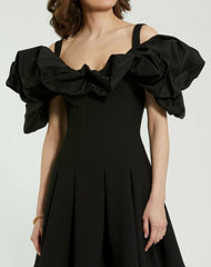 Daytime Dresses | Women Mac Duggal Crepe Godet Hem Mini Dress With Faille Ruffle Black