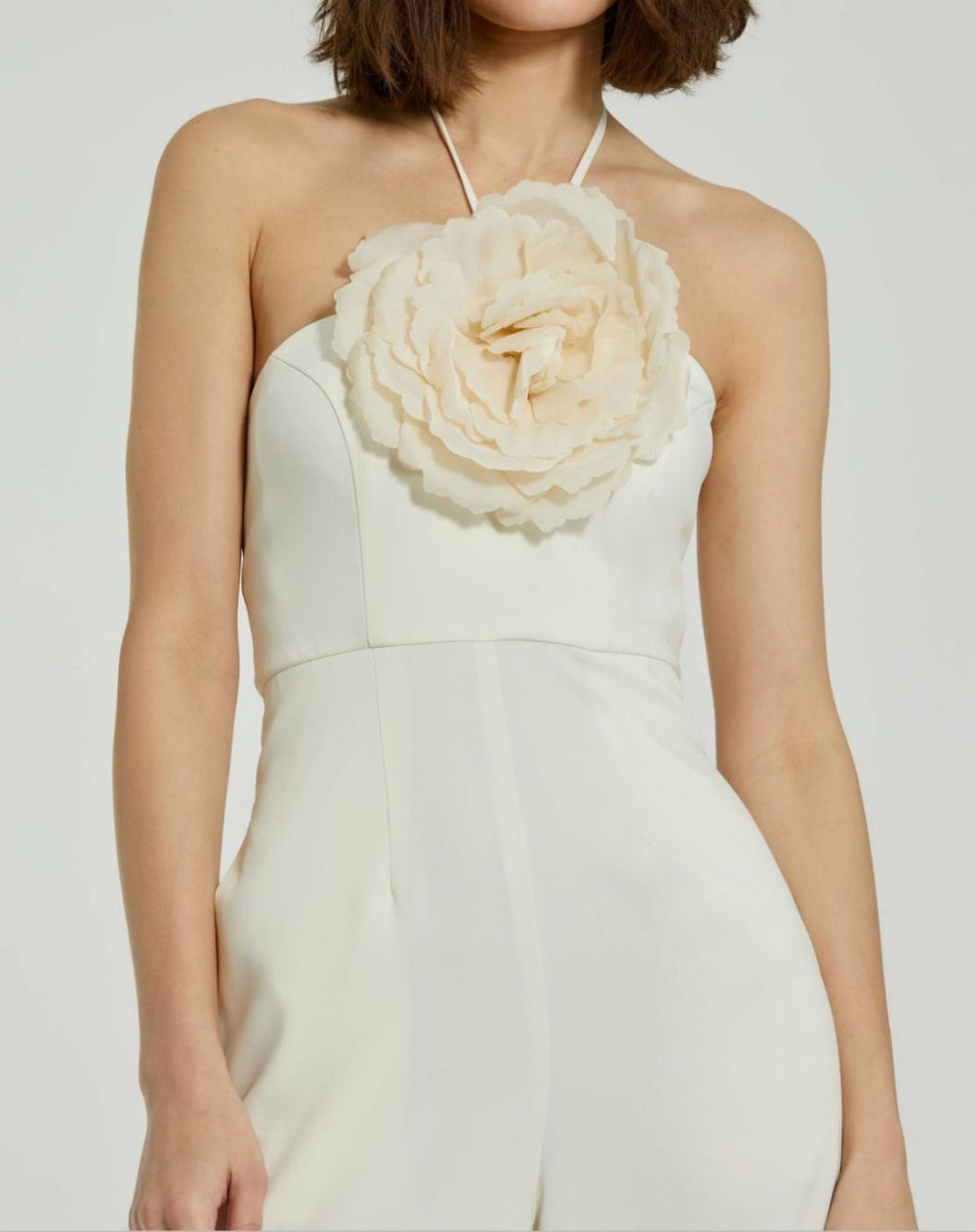 Daytime Dresses | Women Mac Duggal Crepe Halter Neck Jumpsuit With Flower Ivory