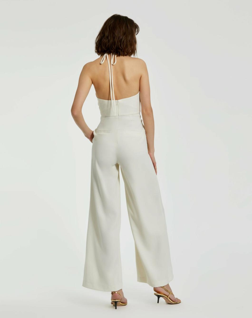 Daytime Dresses | Women Mac Duggal Crepe Halter Neck Jumpsuit With Flower Ivory