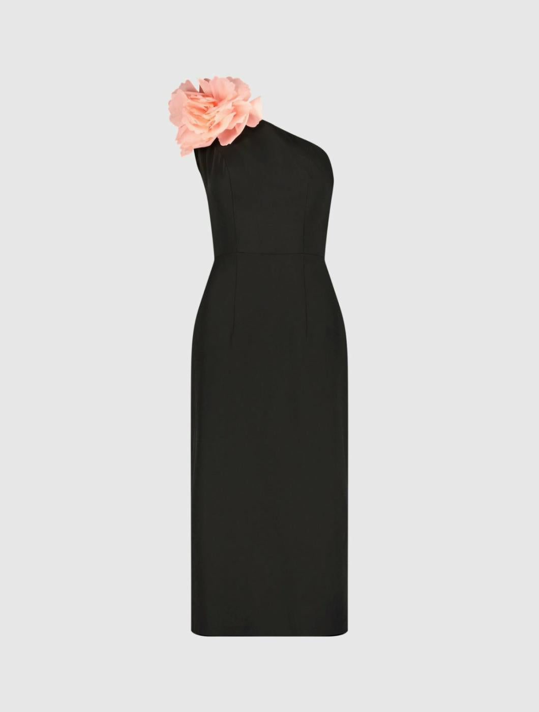 Daytime Dresses | Women Mac Duggal Crepe One Shoulder Midi Dress With Flower Black