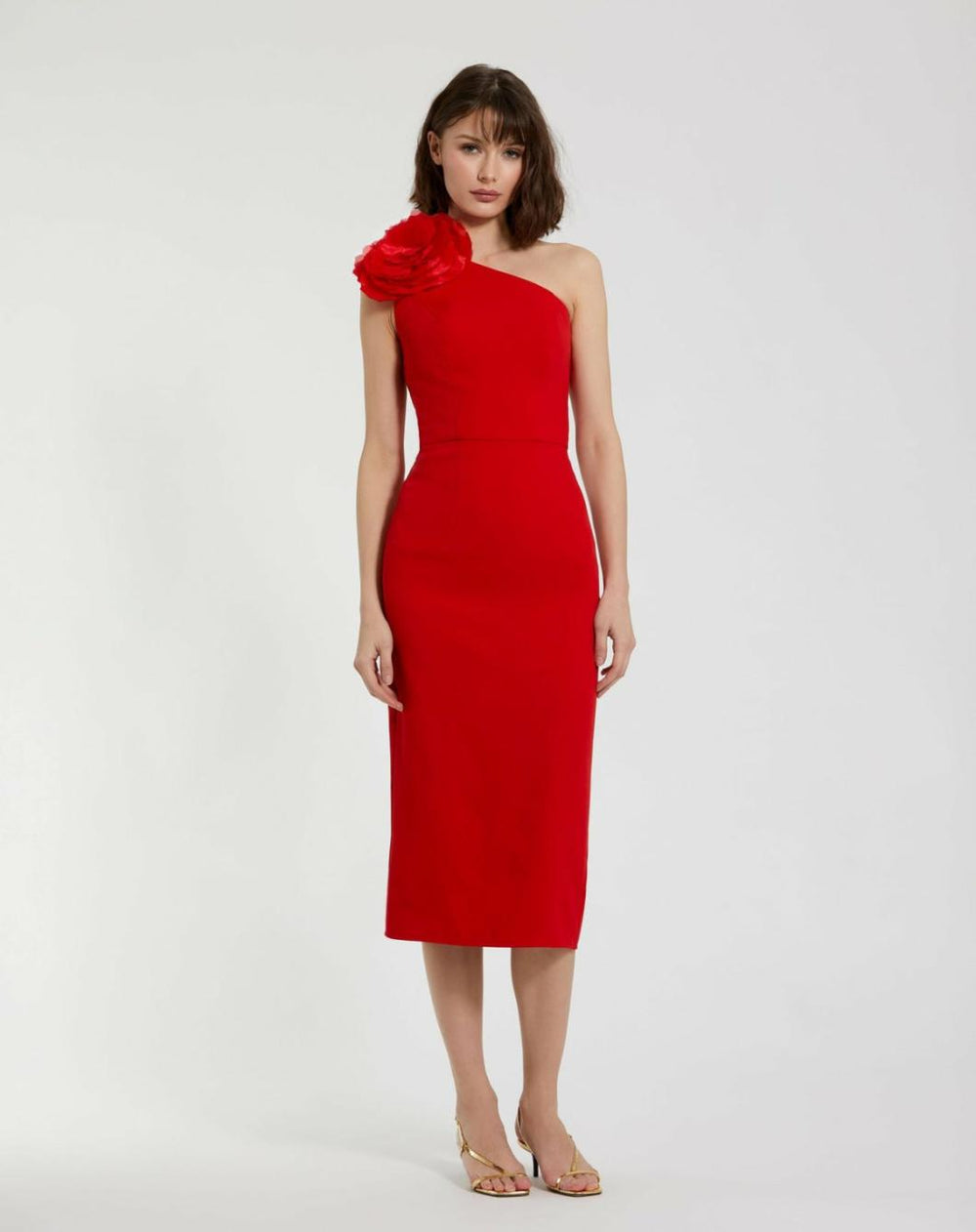 Daytime Dresses | Women Mac Duggal Crepe One Shoulder Midi Dress With Flower Cherry