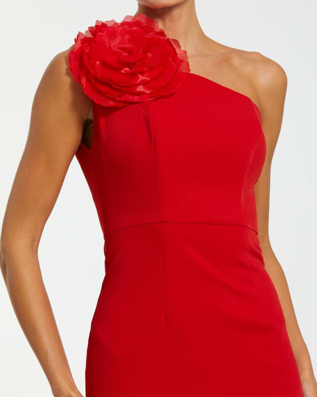 Daytime Dresses | Women Mac Duggal Crepe One Shoulder Midi Dress With Flower Cherry