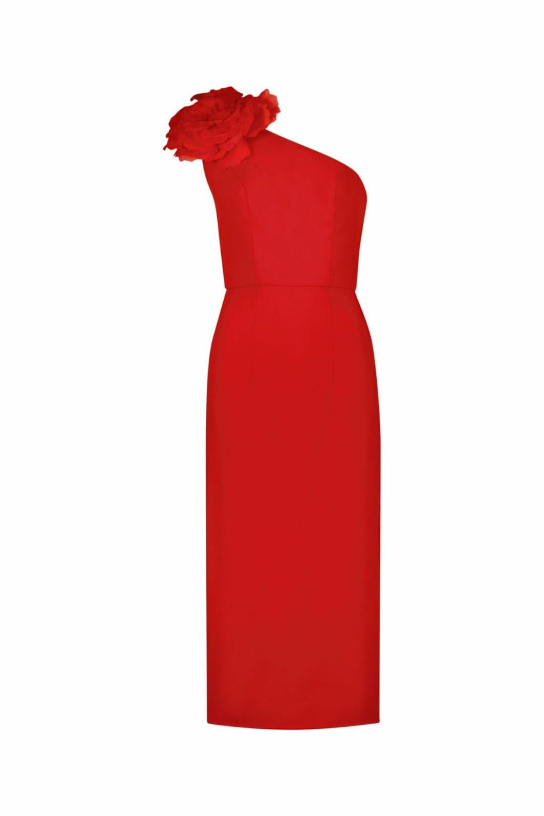 Daytime Dresses | Women Mac Duggal Crepe One Shoulder Midi Dress With Flower Cherry