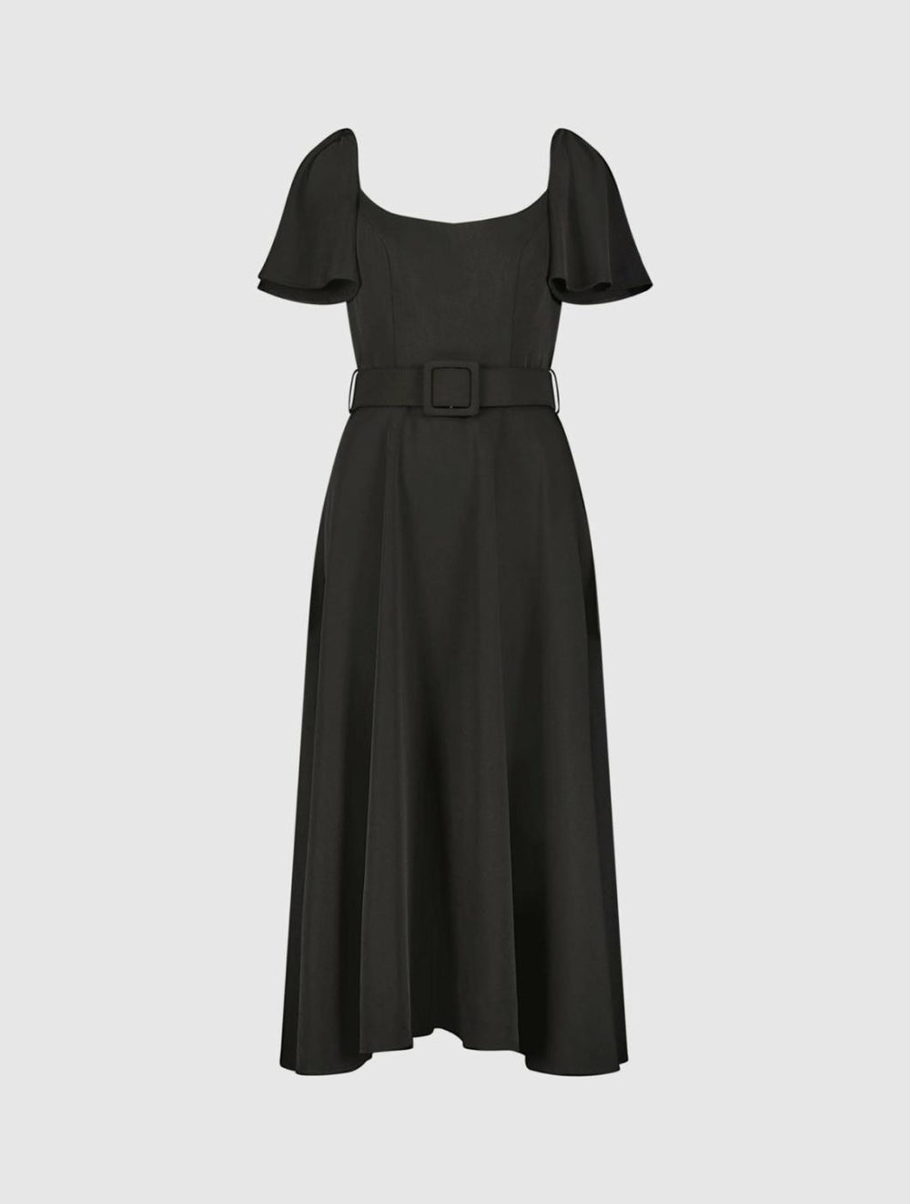 Daytime Dresses | Women Mac Duggal Crepe Ruffle Sleeve Midi Dress With Belt Black
