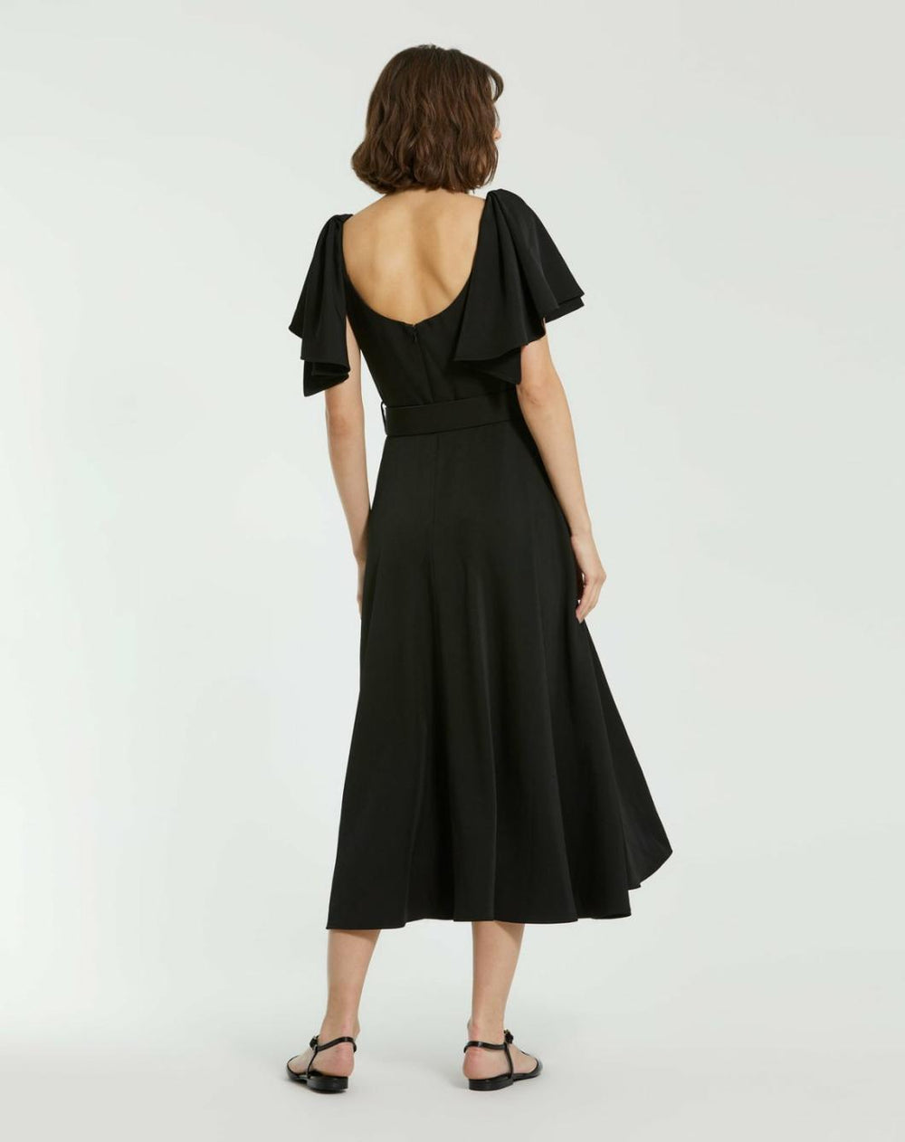 Daytime Dresses | Women Mac Duggal Crepe Ruffle Sleeve Midi Dress With Belt Black
