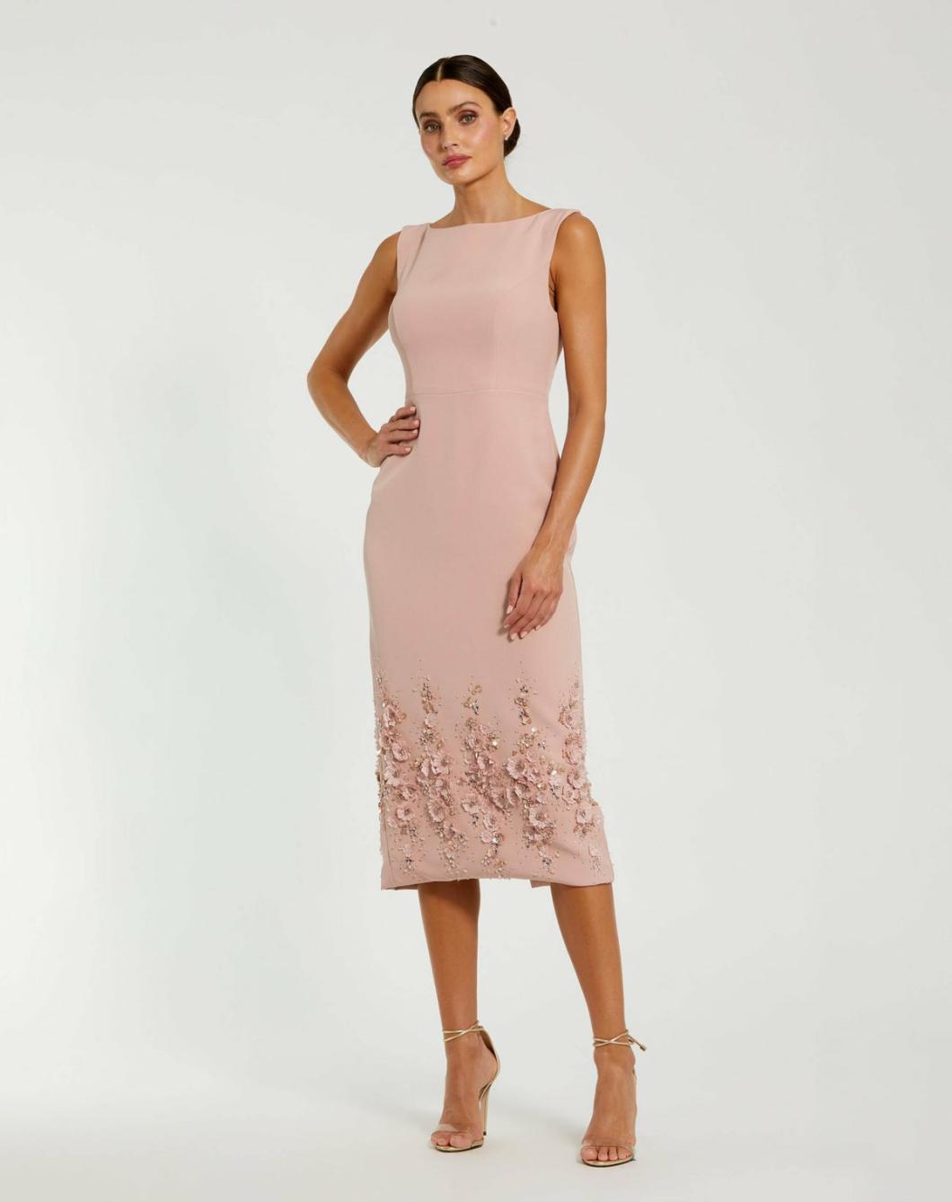 Daytime Dresses | Women Mac Duggal Crepe Sleeveless Midi Dress With Flower Beading Vintage Lilac