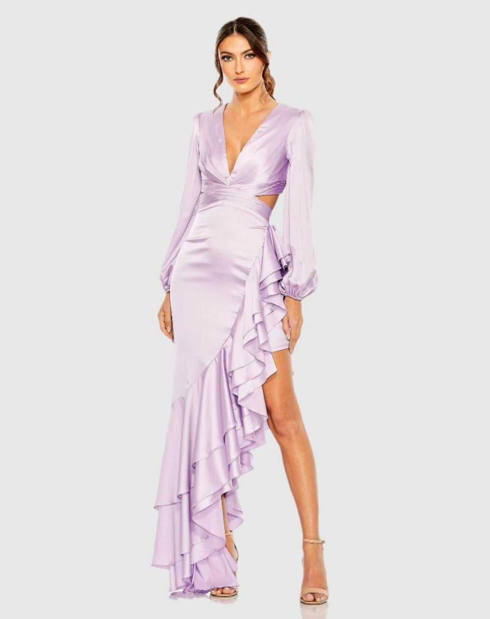Daytime Dresses | Women Mac Duggal Cut Out Asymmetrical Ruffled Gown Lilac