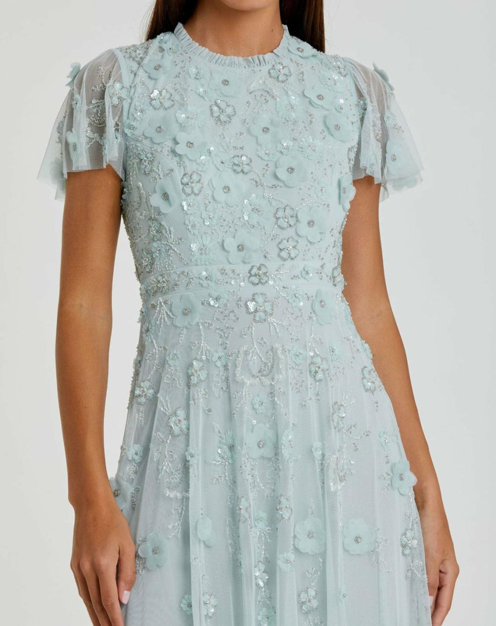 Daytime Dresses | Women Mac Duggal Embellished High Neck Cap Sleeve A Line Dress Powder Blue