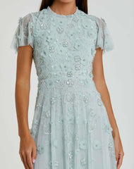 Daytime Dresses | Women Mac Duggal Embellished High Neck Cap Sleeve A Line Dress Powder Blue