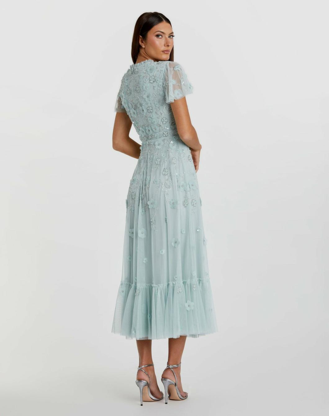 Daytime Dresses | Women Mac Duggal Embellished High Neck Cap Sleeve A Line Dress Powder Blue