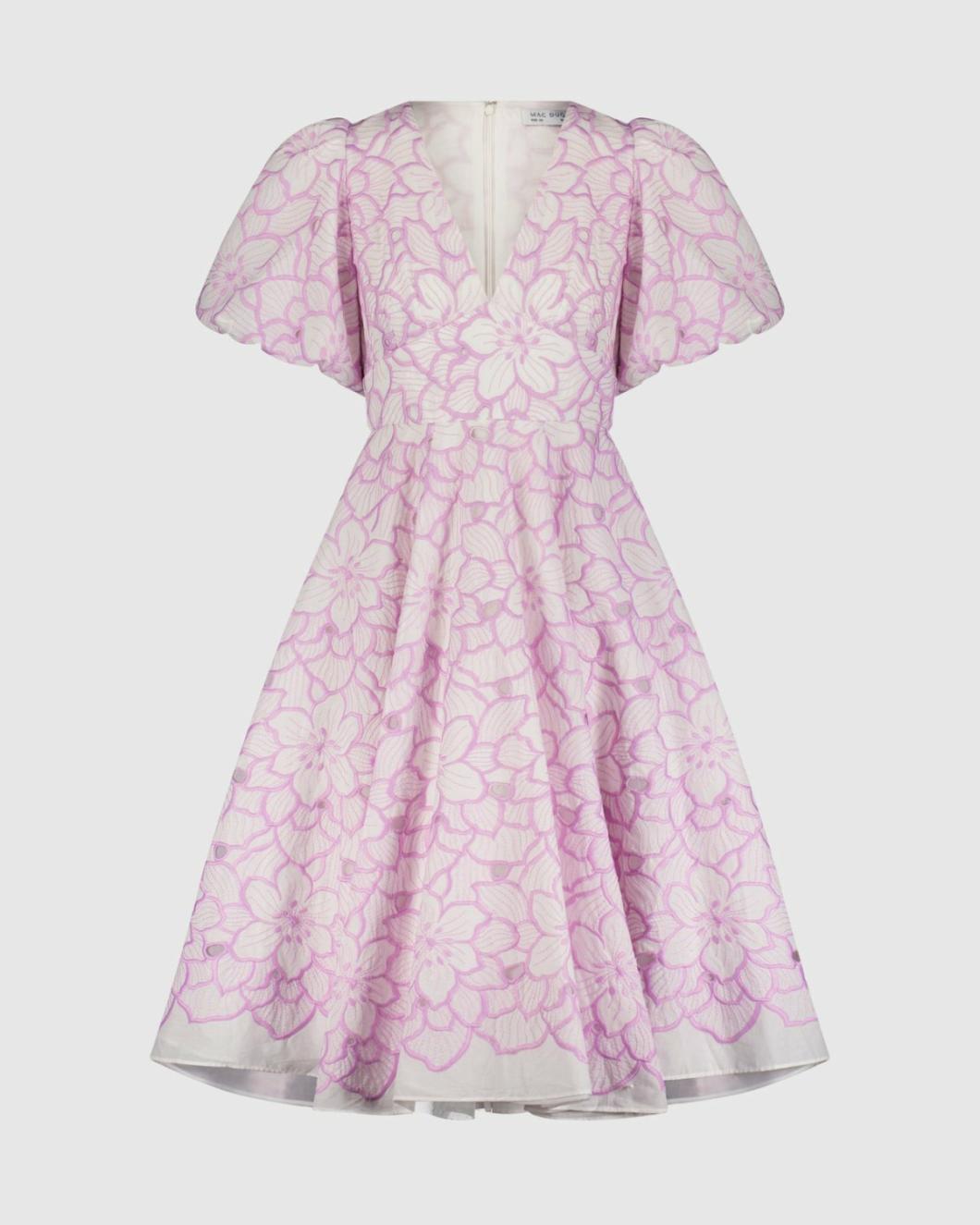 Daytime Dresses | Women Mac Duggal Embroidered Floral Puff Sleeve Dress Orchid White