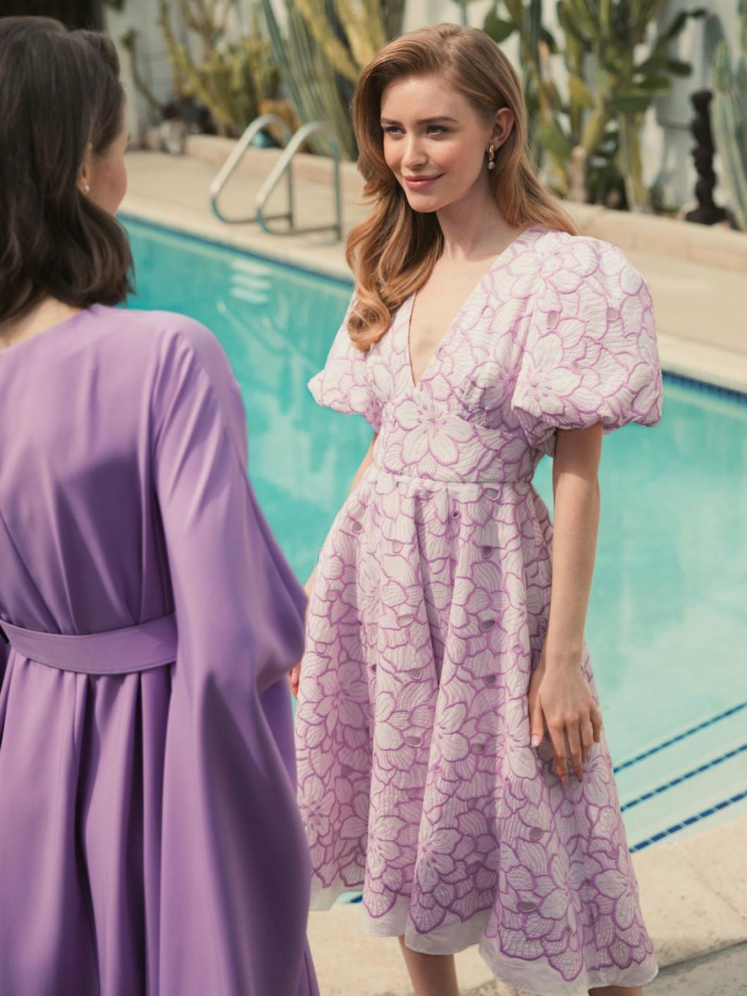 Daytime Dresses | Women Mac Duggal Embroidered Floral Puff Sleeve Dress Orchid White