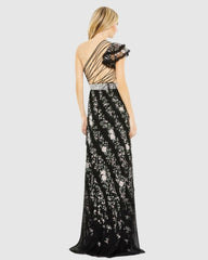 Daytime Dresses | Women Mac Duggal Embroidered Ruffled One Shoulder Lace Up Gown Black Multi