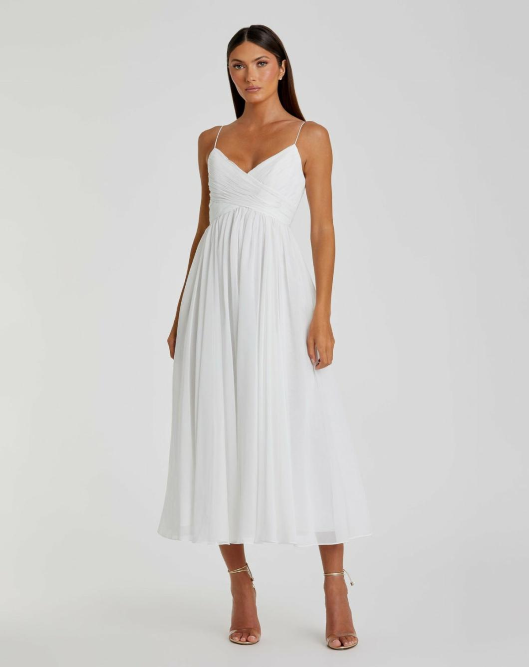 Daytime Dresses | Women Mac Duggal Faux Wrap Sleeveless Flowy Midi Dress White