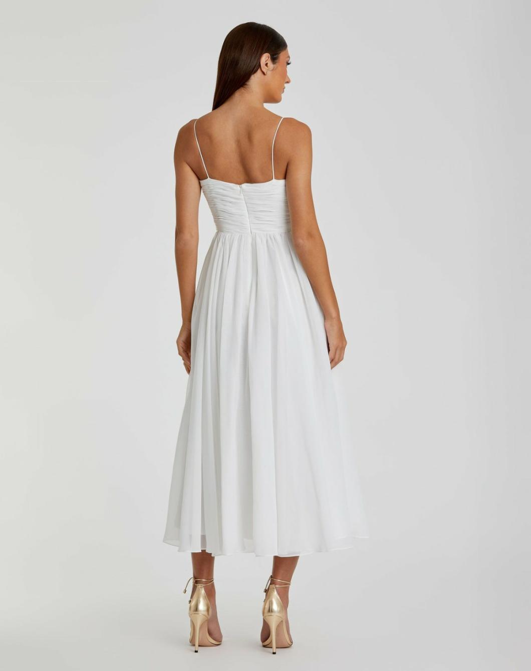 Daytime Dresses | Women Mac Duggal Faux Wrap Sleeveless Flowy Midi Dress White
