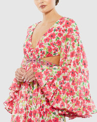 Daytime Dresses | Women Mac Duggal Floral Cut Out V Neck Bell Sleeve Mini Dress Pink Multi