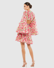 Daytime Dresses | Women Mac Duggal Floral Cut Out V Neck Bell Sleeve Mini Dress Pink Multi