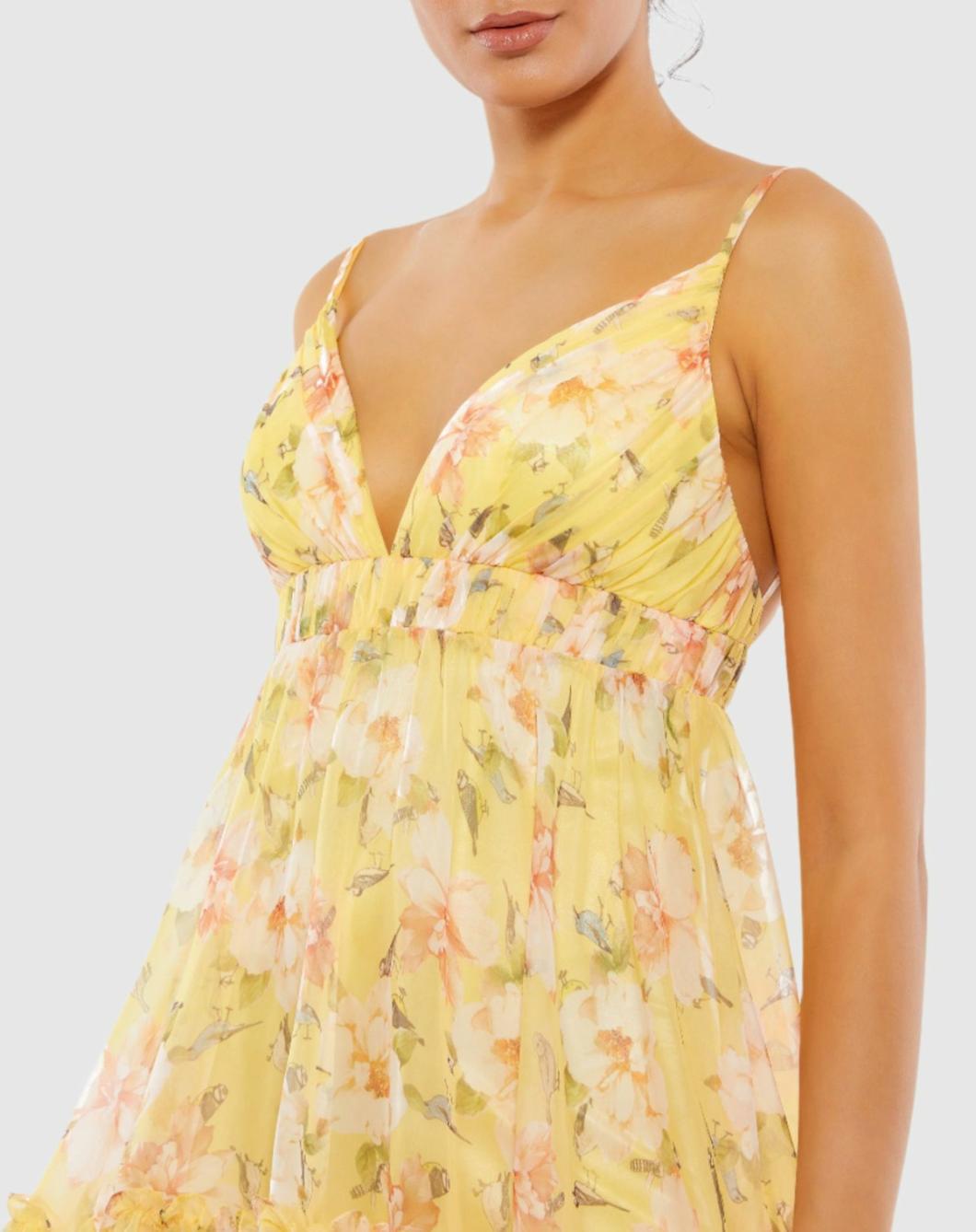 Daytime Dresses | Women Mac Duggal Floral Empire Waist Ruffled Mini Dress Lemon